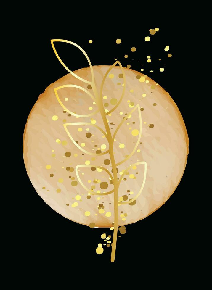 Boho art with watercolor golden texture, sprinkle, Golden leaf, card, greetings design vector