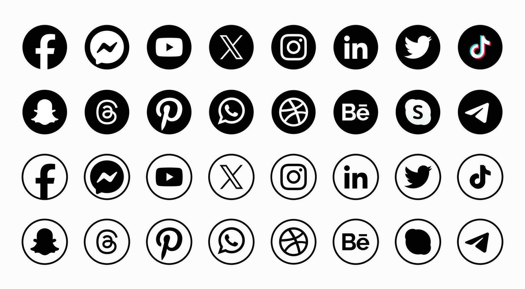 conjunto de social medios de comunicación logo en blanco antecedentes. social medios de comunicación icono conjunto recopilación. vector