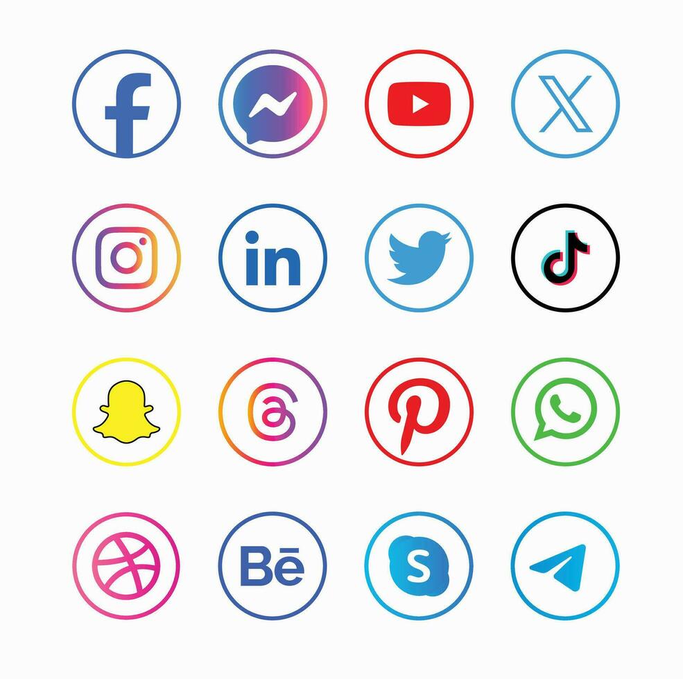 Set of social media logo in white background. Social media icon set collection. vector
