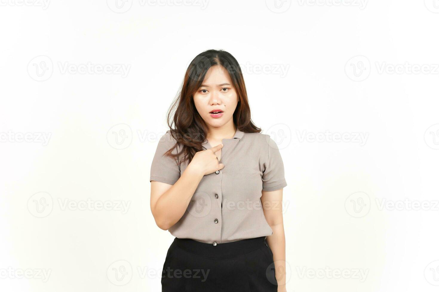 Do you Blame Me Concept Of Beautiful Asian Woman Isolated On White Background photo