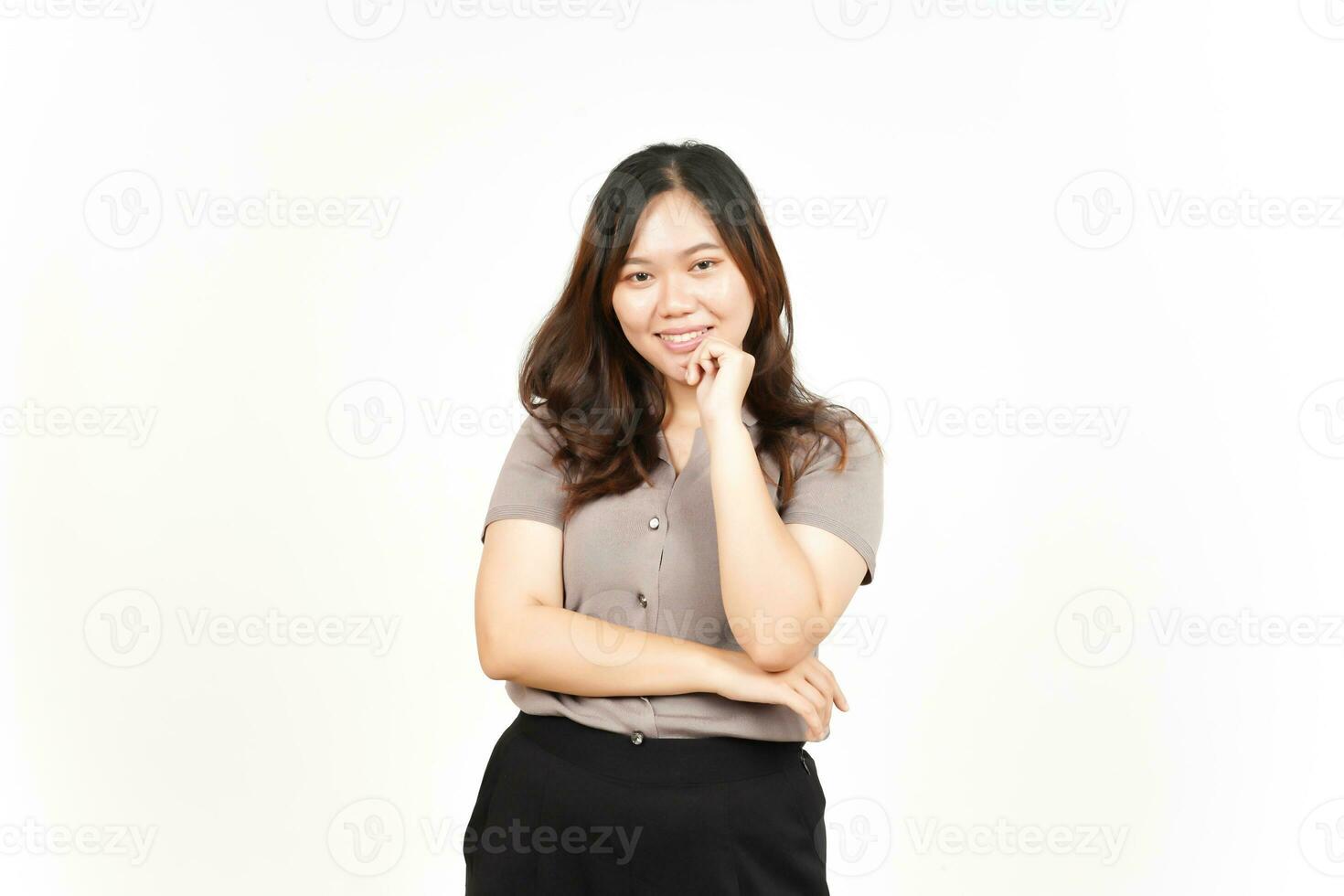 Looking at Camera and Smile Of Beautiful Asian Woman Isolated On White Background photo