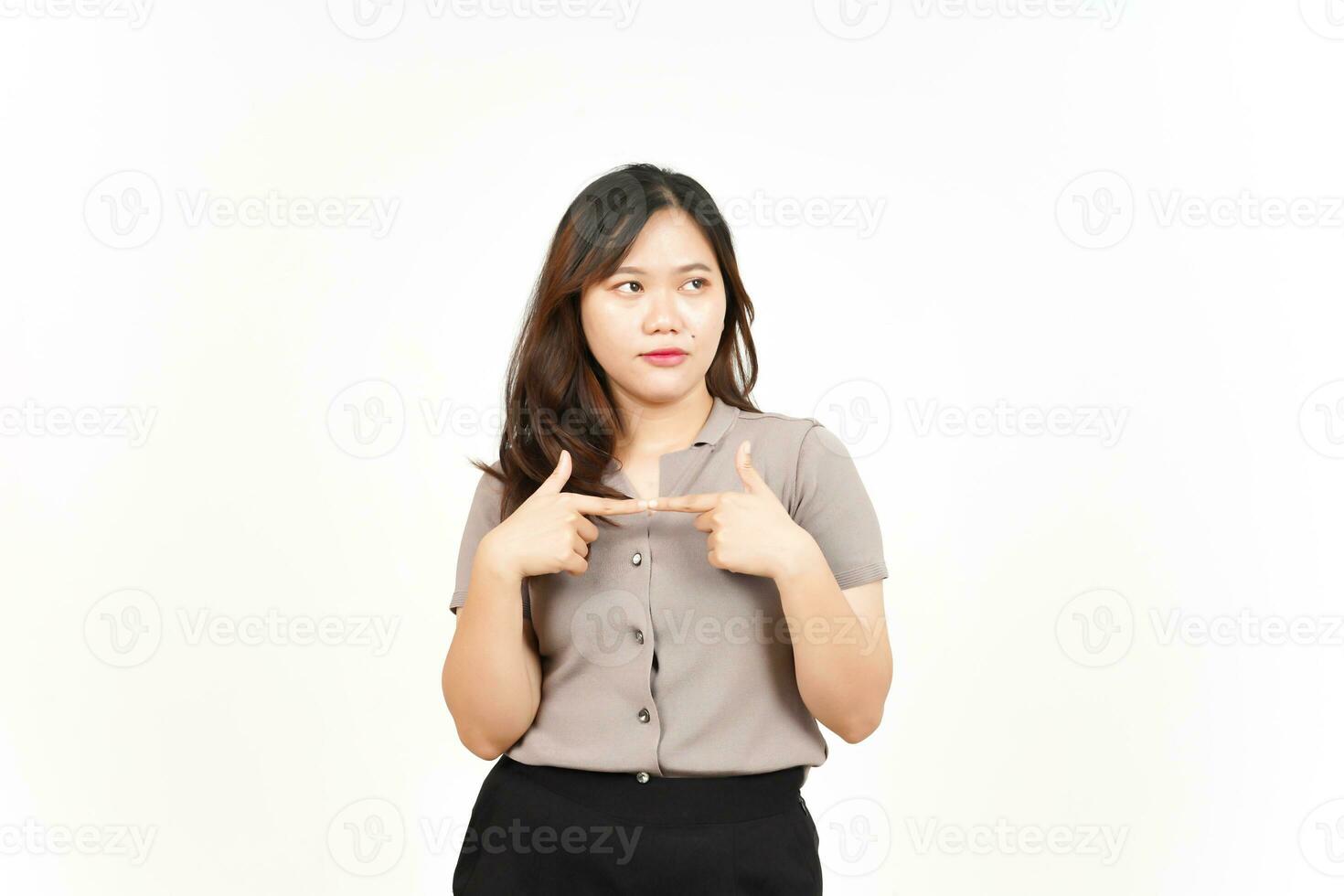 Thinking gesture Of Beautiful Asian Woman Isolated On White Background photo