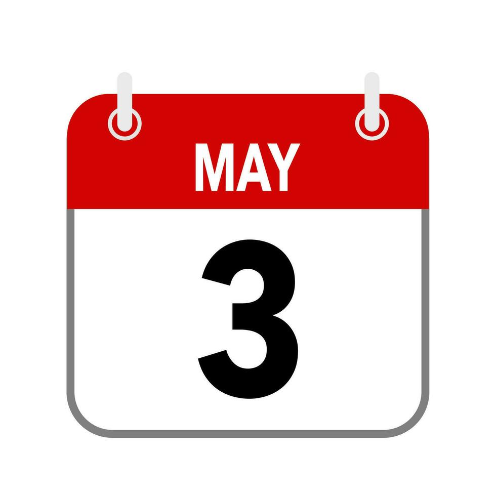 3 May, calendar date icon on white background. vector