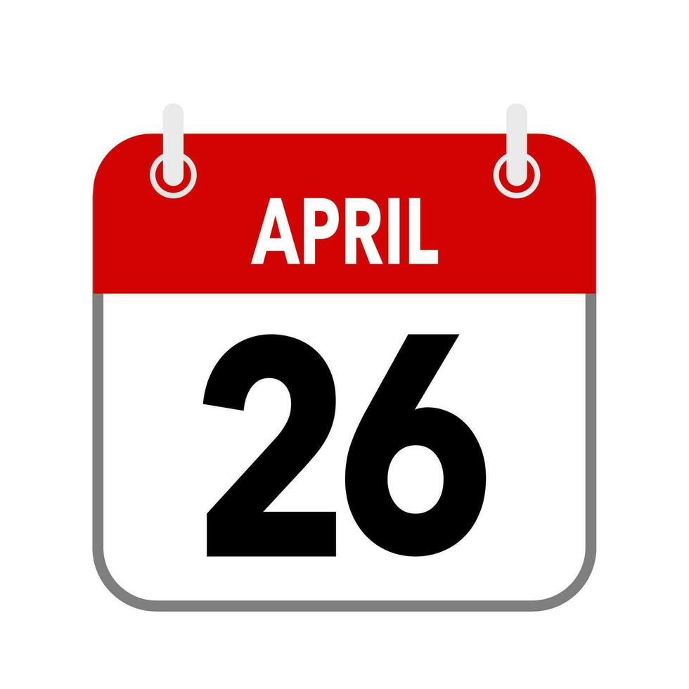 26 April, calendar date icon on white background. vector