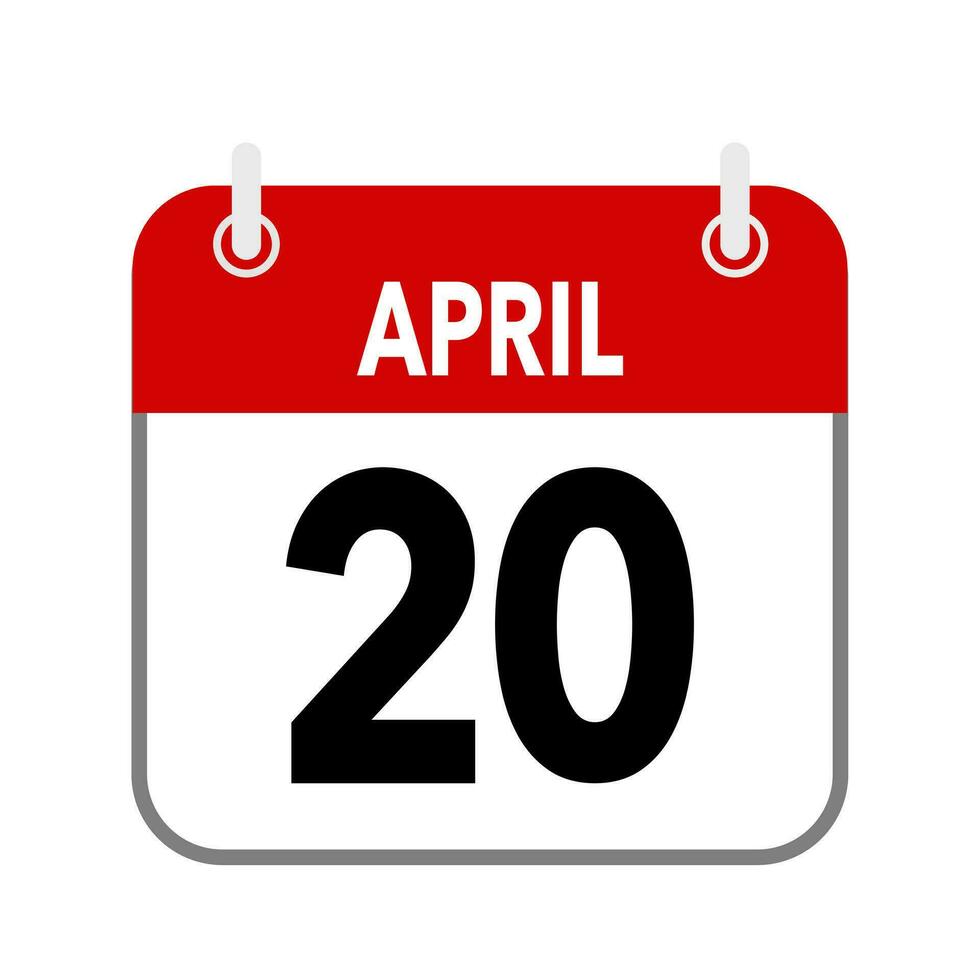 20 April, calendar date icon on white background. vector