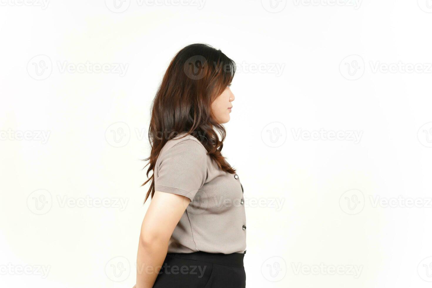 Side View Standing Of Beautiful Asian Woman Isolated On White Background photo