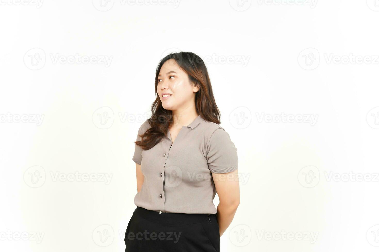 Smiling and Looking away Of Beautiful Asian Woman Isolated On White Background photo