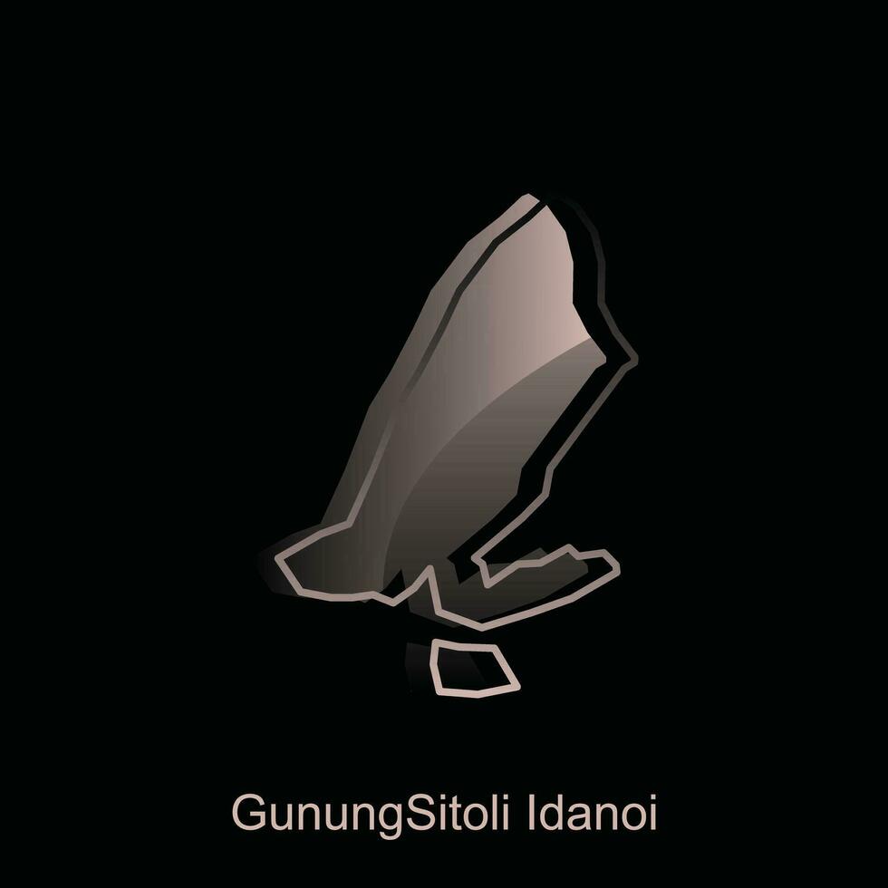 Map City of GunungSitoli Idanoi illustration design with outline on Black background, design template suitable for your company vector