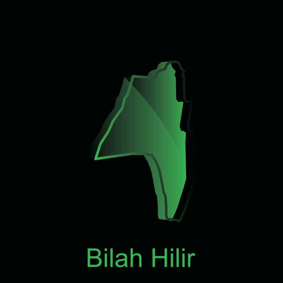 Map City of Bilah Hilir illustration design with outline on Black background, design template suitable for your company vector
