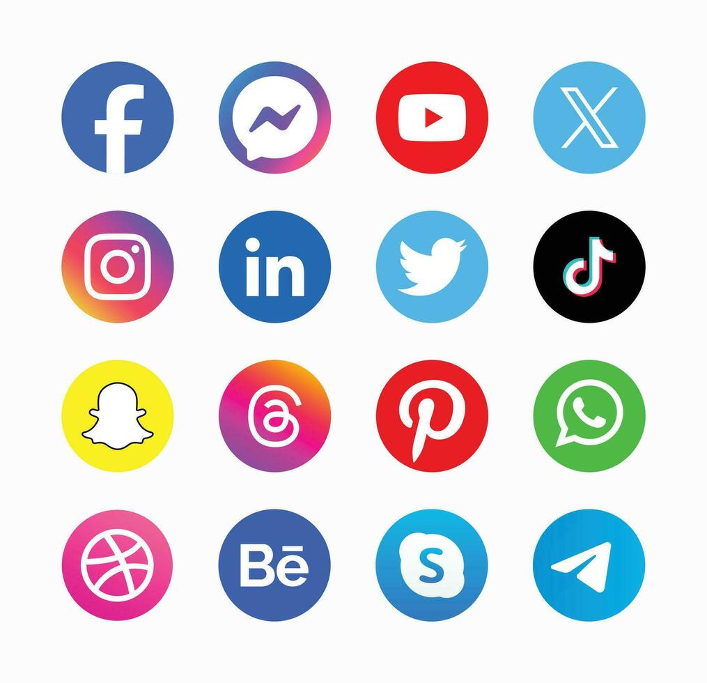 Set of social media logo in white background. Social media icon set collection. vector