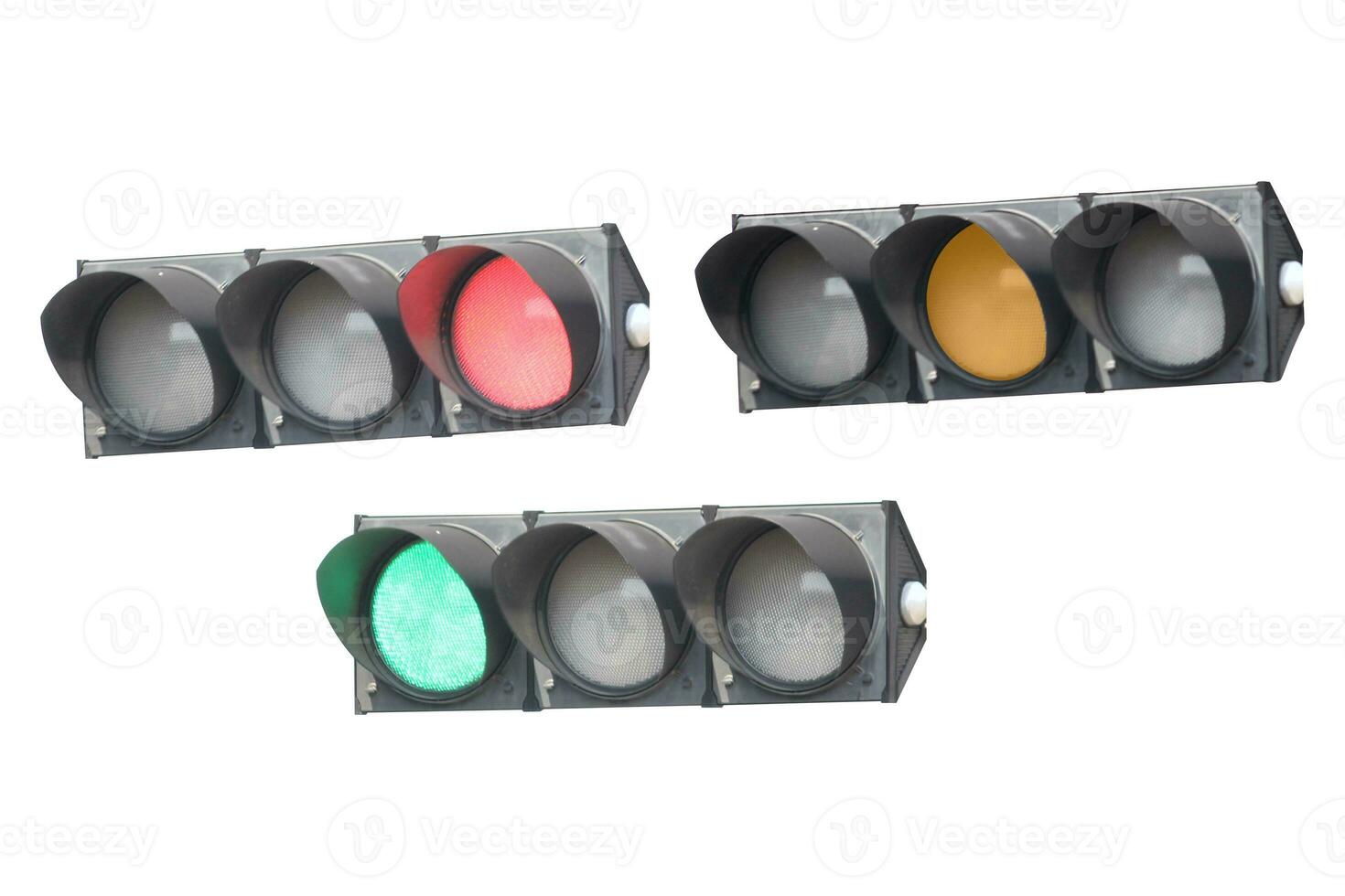 traffic light red, yellow and green, on white background photo