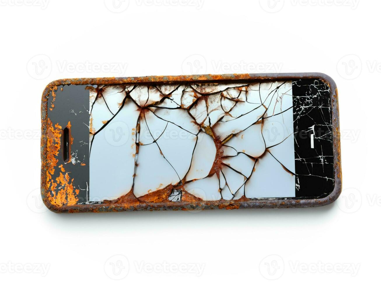 broken smartphone isolated on white background photo