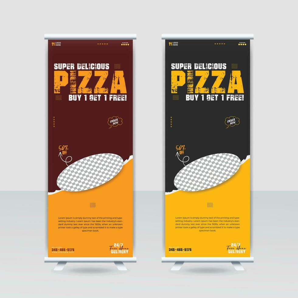 Super delicious pizza roll up banner design template vector