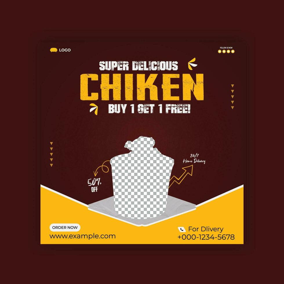 Super delicious chicken social media post template design vector