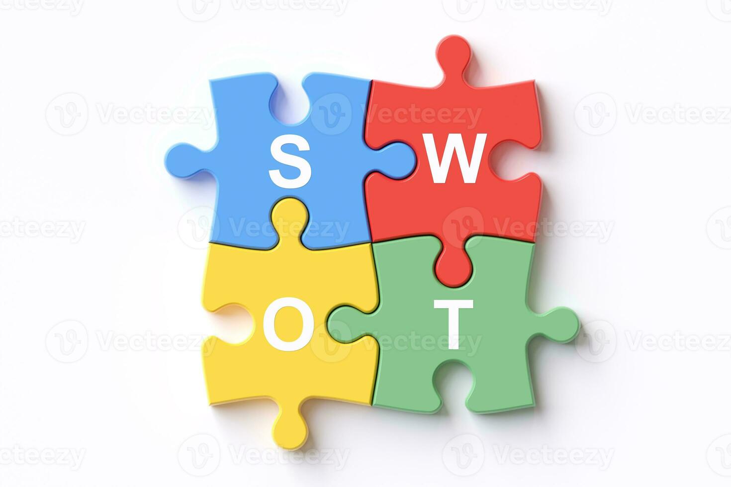 SWOT jigsaw puzzle on white background. concepts of business and education for analysis and search of the strengths, weaknesses, opportunities and threats of the organization with marketing photo