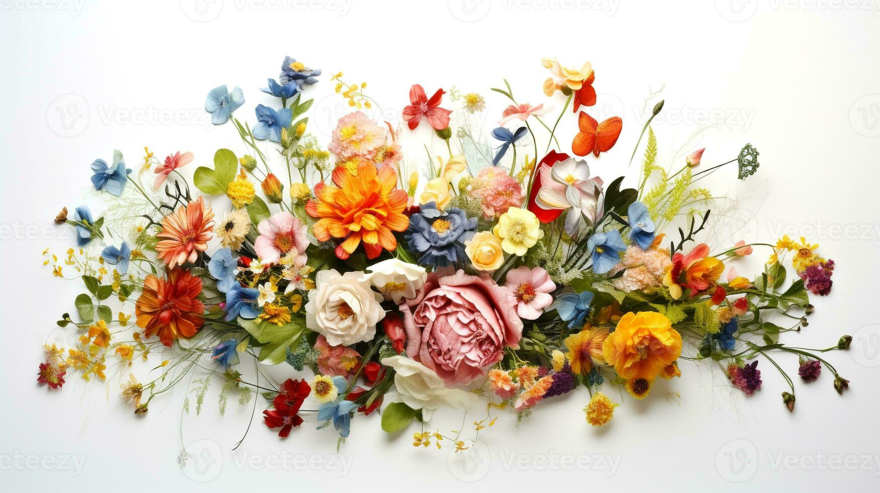 colorful flowers on white background for decoration. generative AI photo