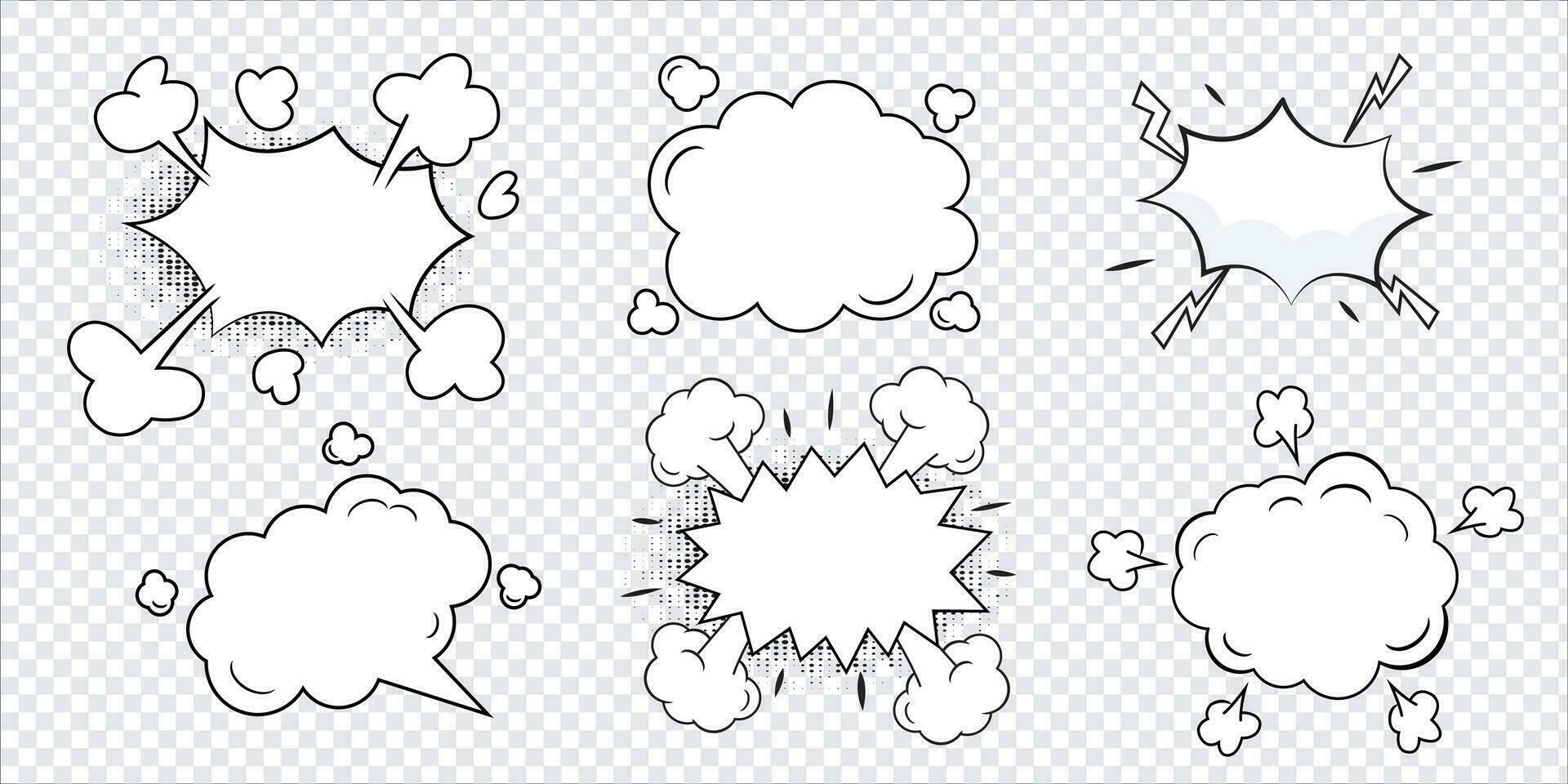set of comic explosion. cartoon book sound element. vector illustration