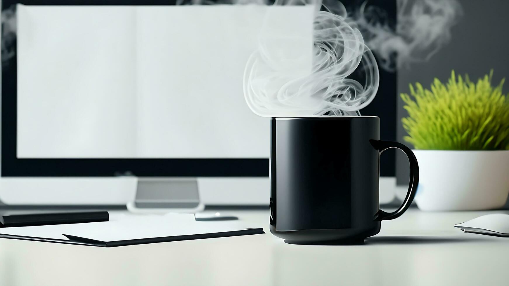 A realistic blank black coffee mug mockup photo AI generated image