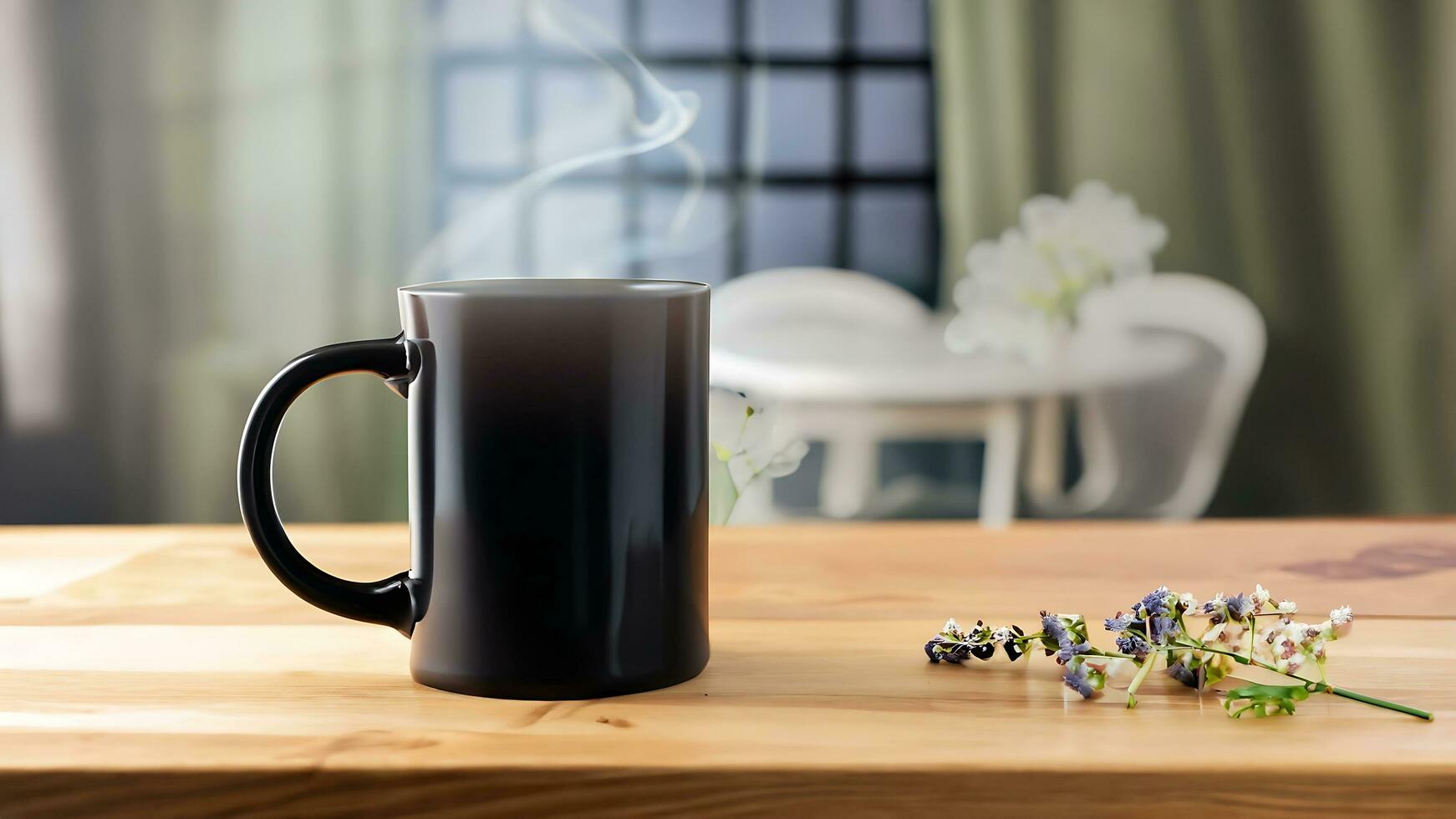 A realistic blank black coffee mug mockup photo AI generated image