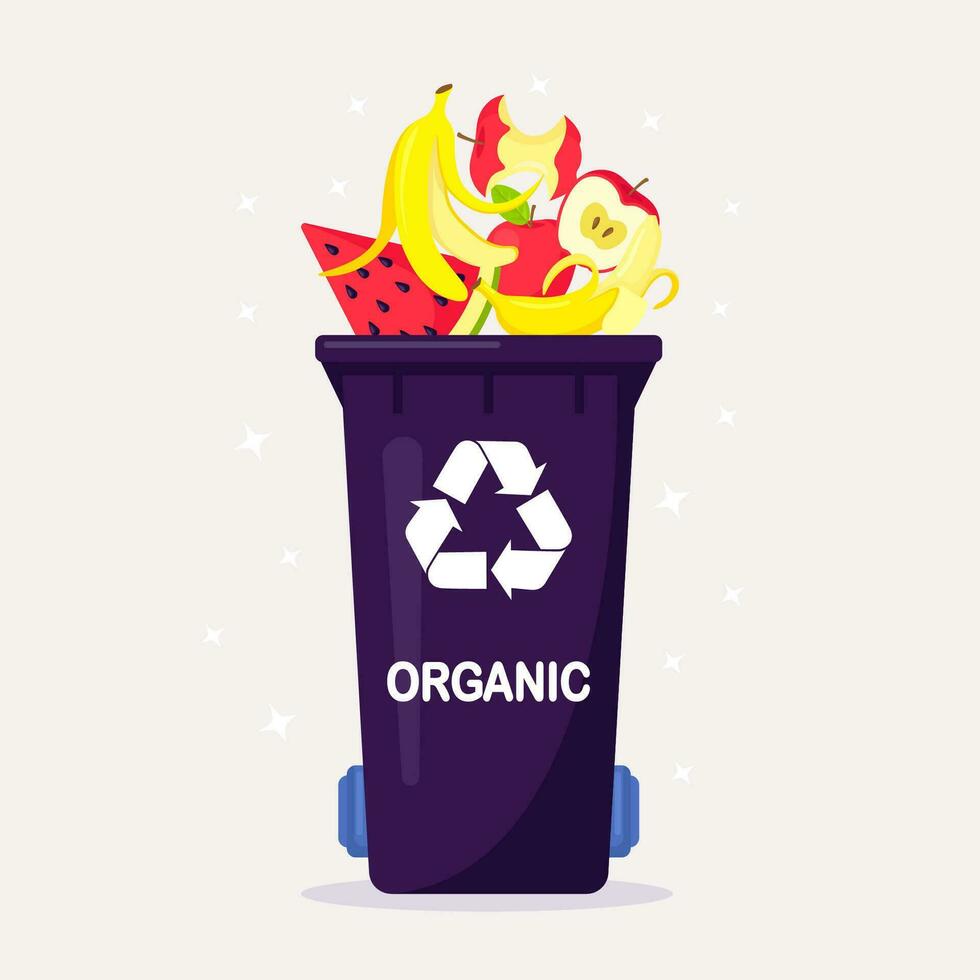 basura lata con orgánico residuos adecuado para reciclaje. segregar desperdiciar, clasificación basura, residuos gestión. comida residuos en orgánico compartimiento vector