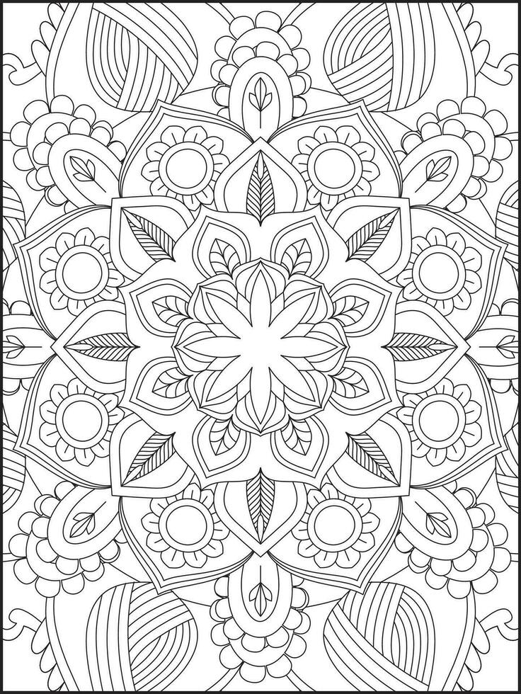 Ornamental mandala adult coloring book page. Zentangle style coloring page.  Mandala black outline. Stock Vector