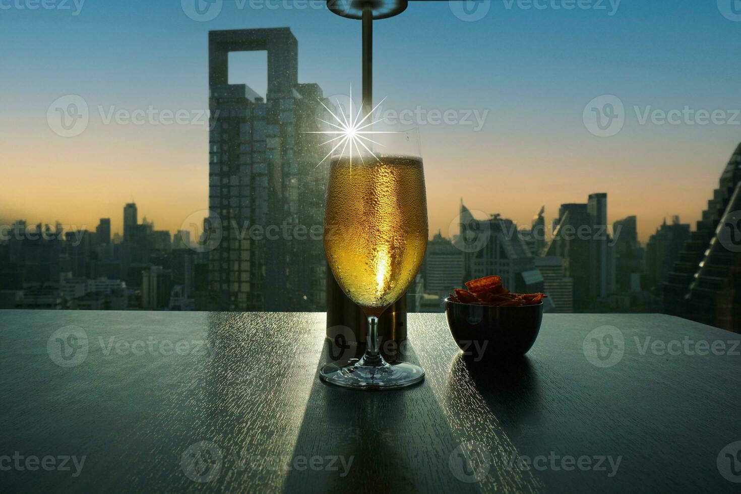 Beer and snack with a view of Bangkok, Thailand photo