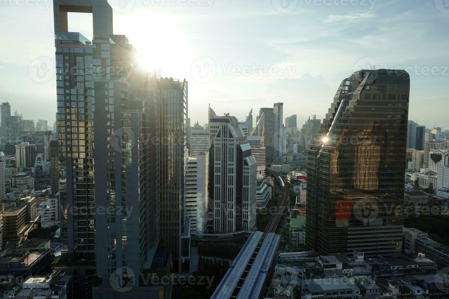 Bangkok city scenery High angle view of business district with tall buildings. Bangkok, Thailand. photo
