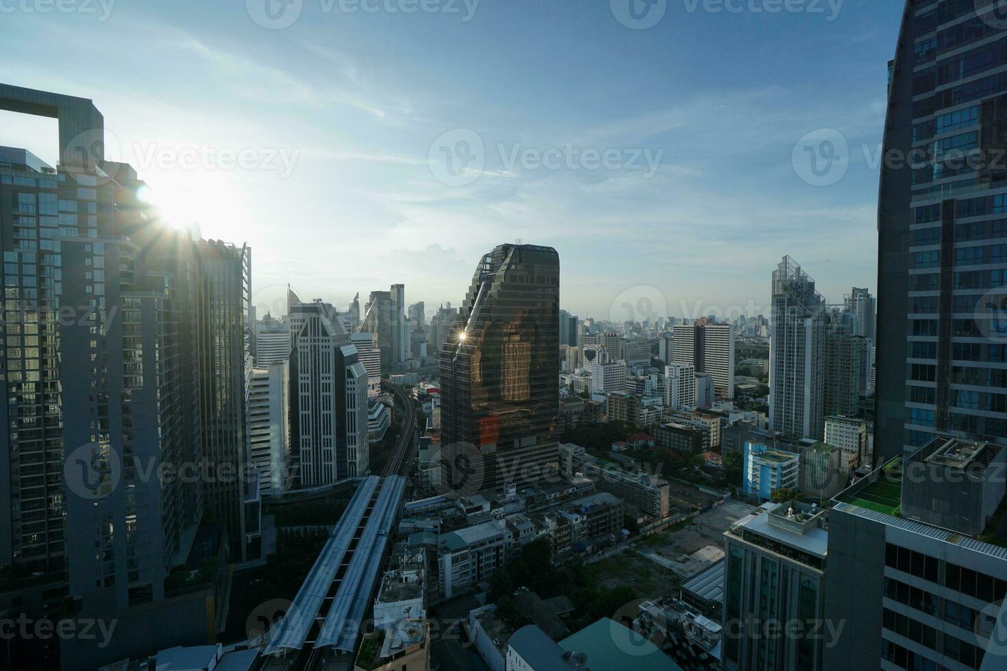 Bangkok city scenery High angle view of business district with tall buildings. Bangkok, Thailand. photo