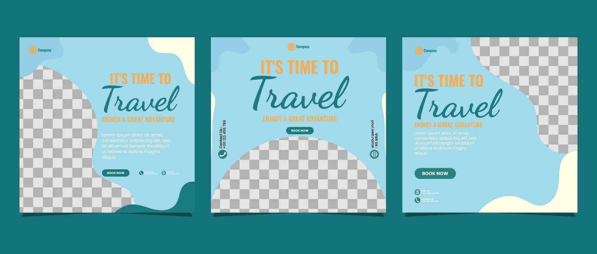 Travel business promotion web banner template design for social media marketing, tour advertising, banner offer, and and sale promo vector