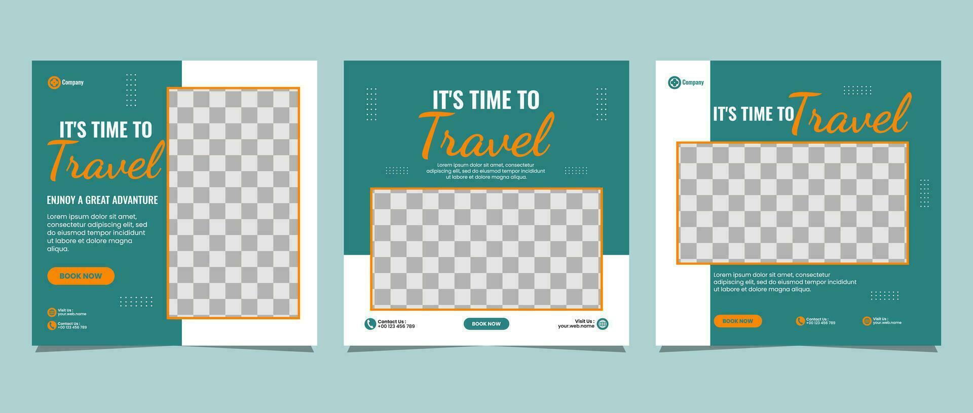 Travel business promotion web banner template design for social media marketing, tour advertising, banner offer, and and sale promo vector