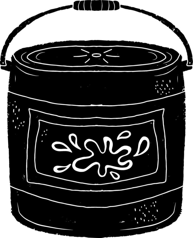 a black and white illustration of a bucket with a handle vector