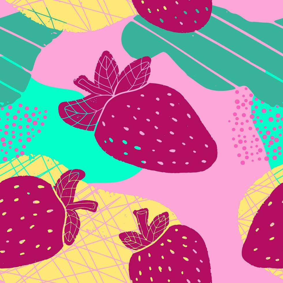 a strawberry pattern with a pink background vector