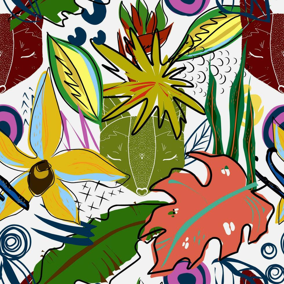 a colorful pattern with various plants and flowers vector