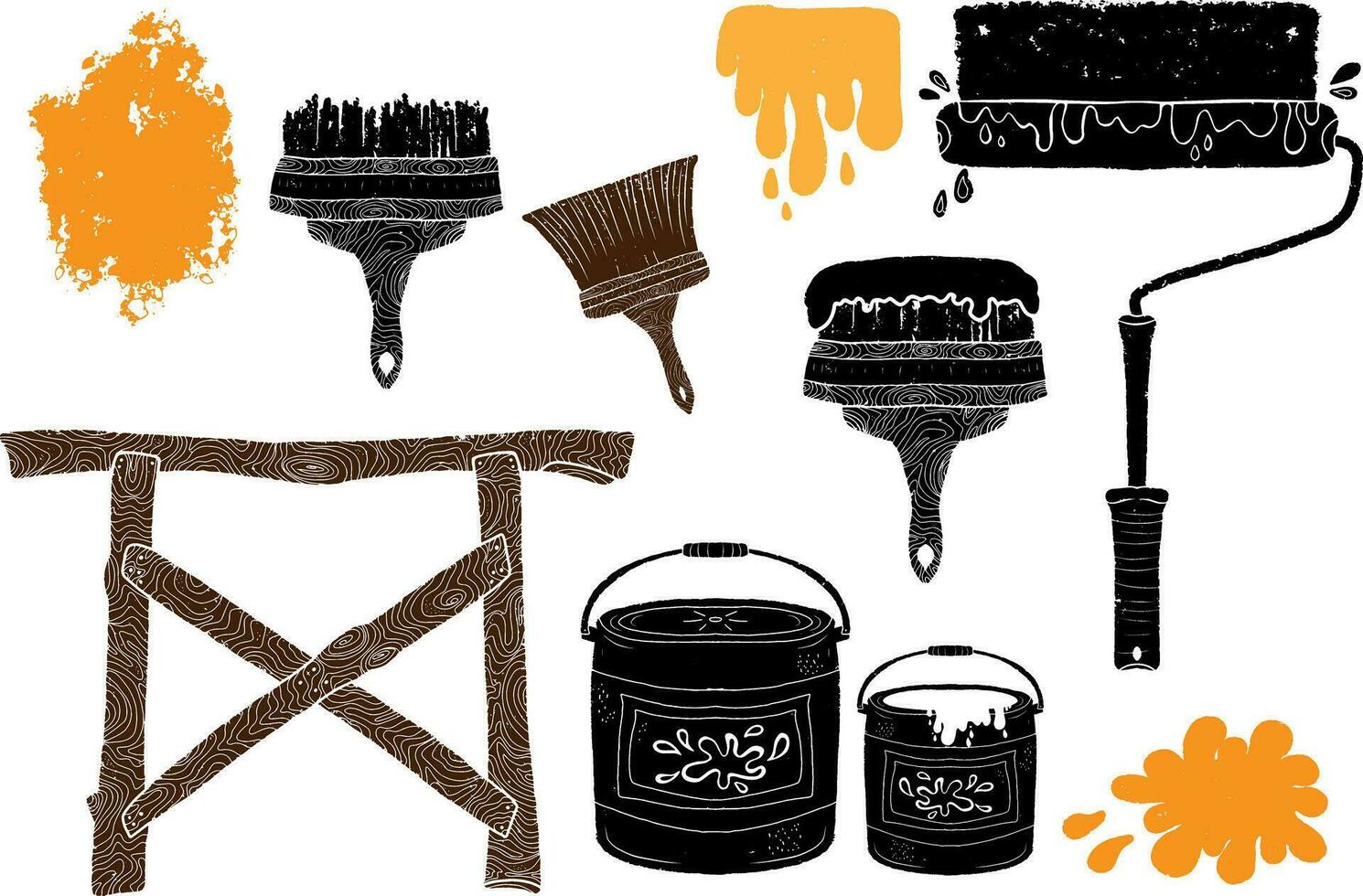 paint brush and paint can set vector