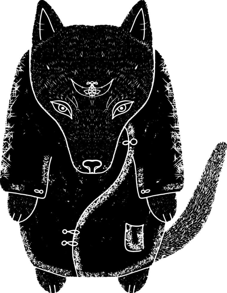 a black and white drawing of a wolf in a suit vector