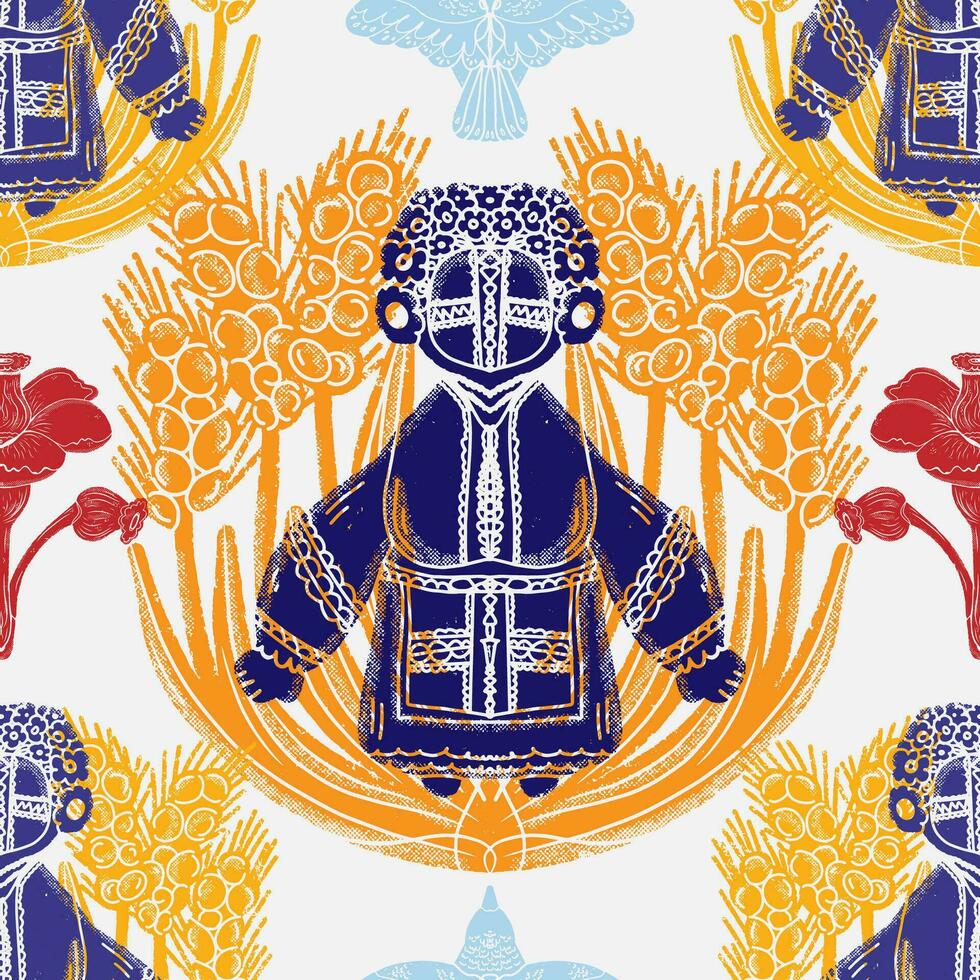 a pattern with a man and a bird on it vector