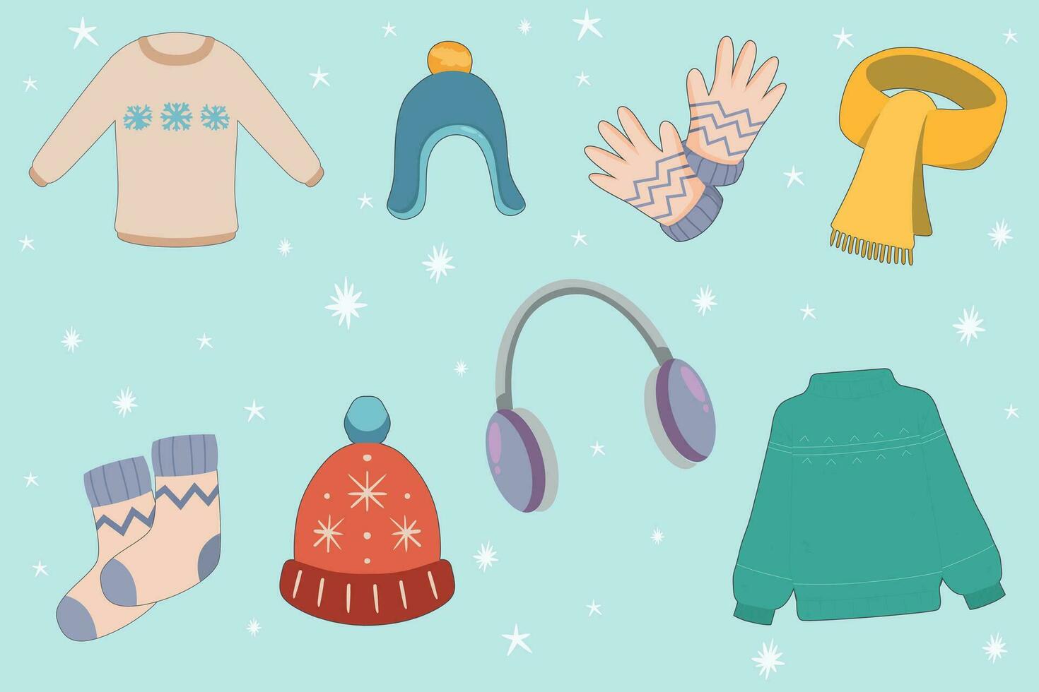 Winter clothing. Collection of warm clothes. Vector illustration