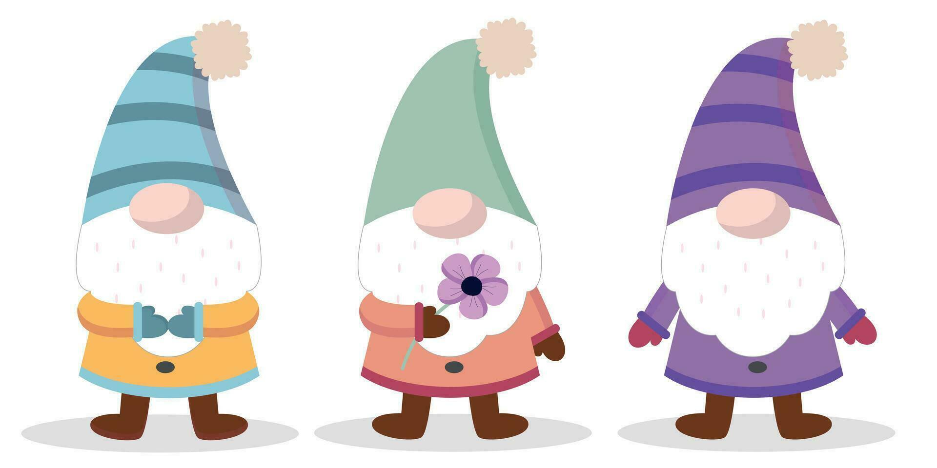 Set of cute garden gnomes. Isolated on a white background. Flat cartoon vector illustration