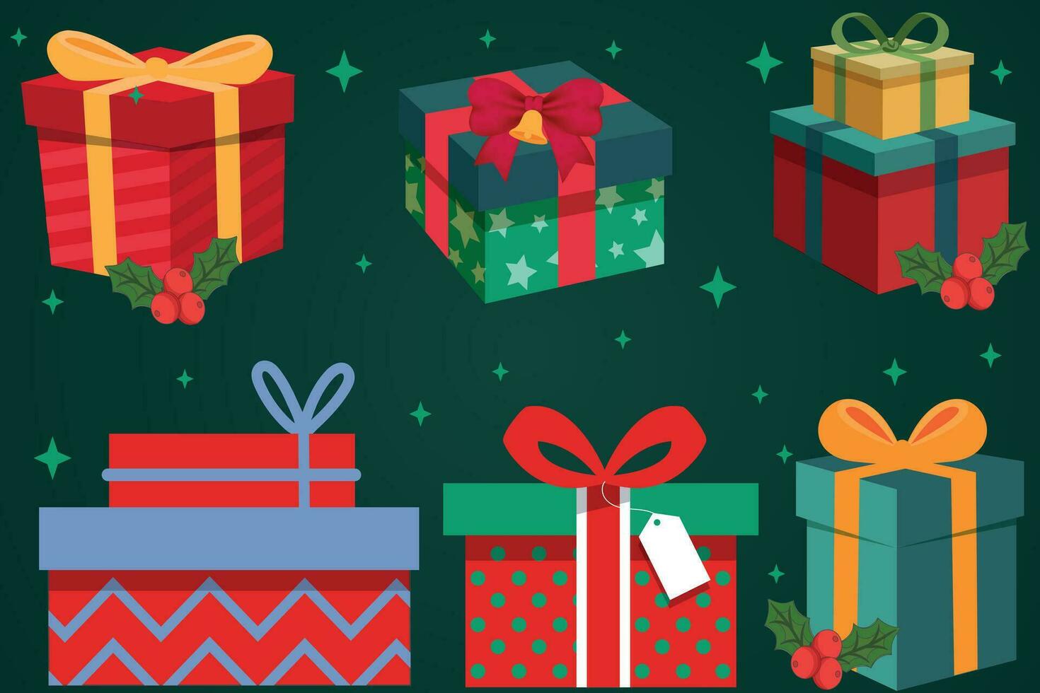 Christmas presents different boxes with ribbons. Vector illustration