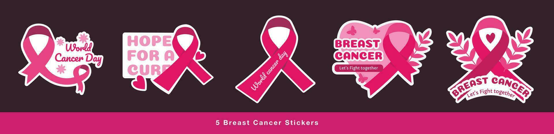 Pack of Pink October Stickers. Flat and Feminine Style Breast Cancer Awereness Month vector