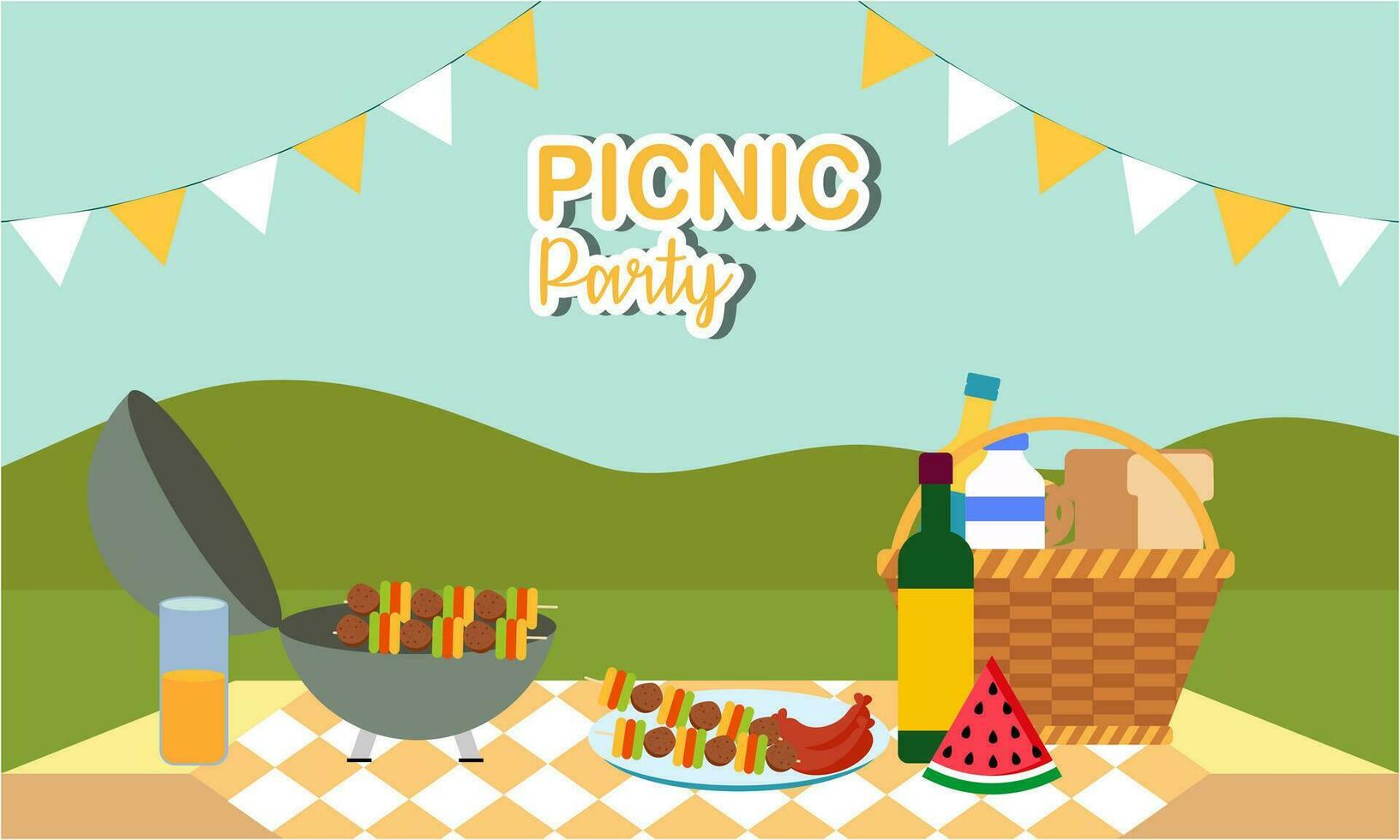 Picnic party celebration scene illustration vector