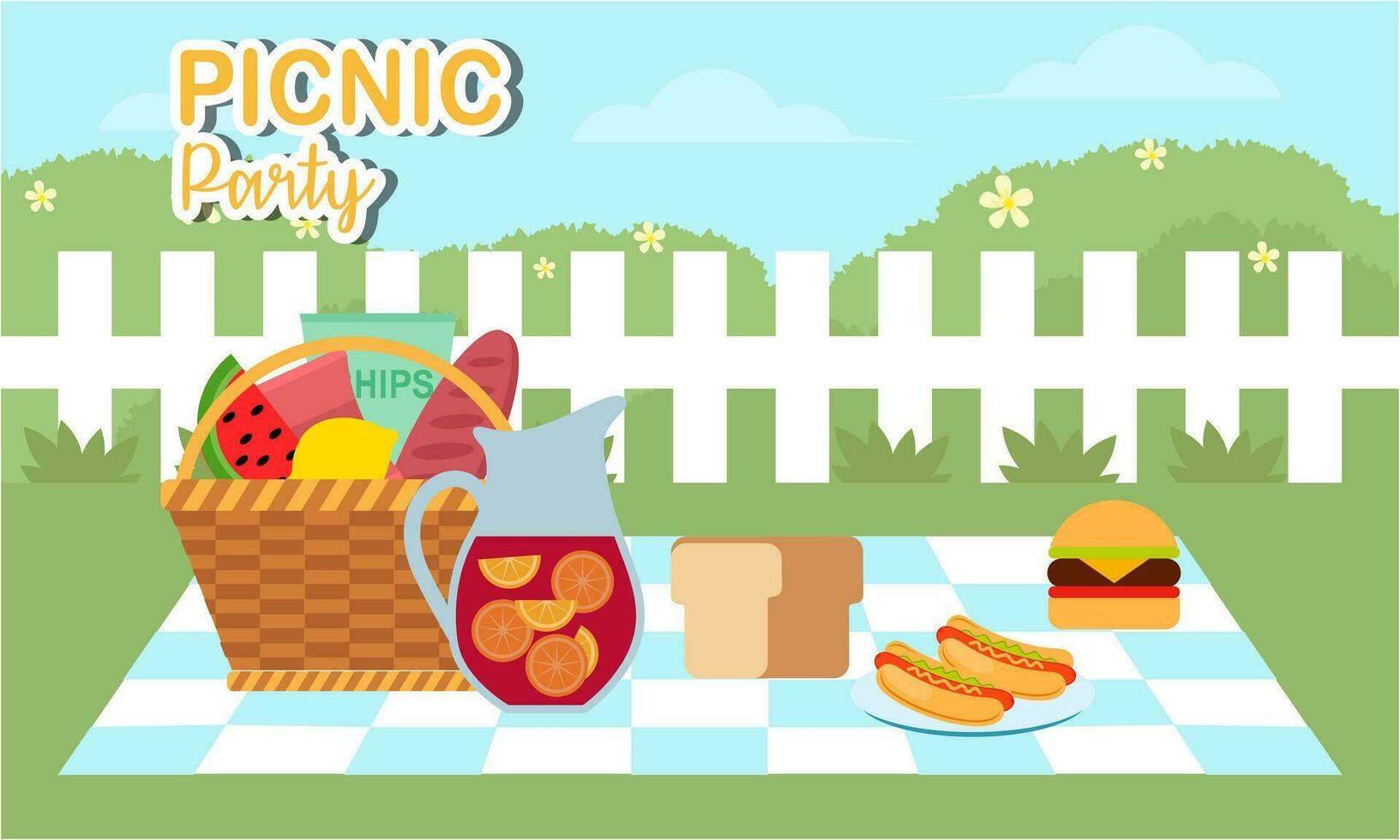 Picnic party celebration scene illustration vector