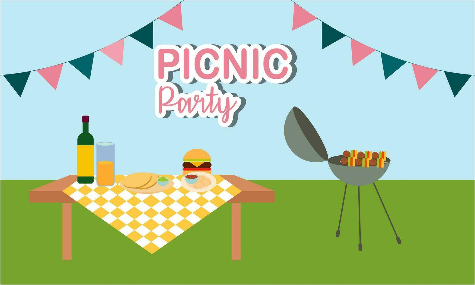 Picnic party celebration scene illustration vector