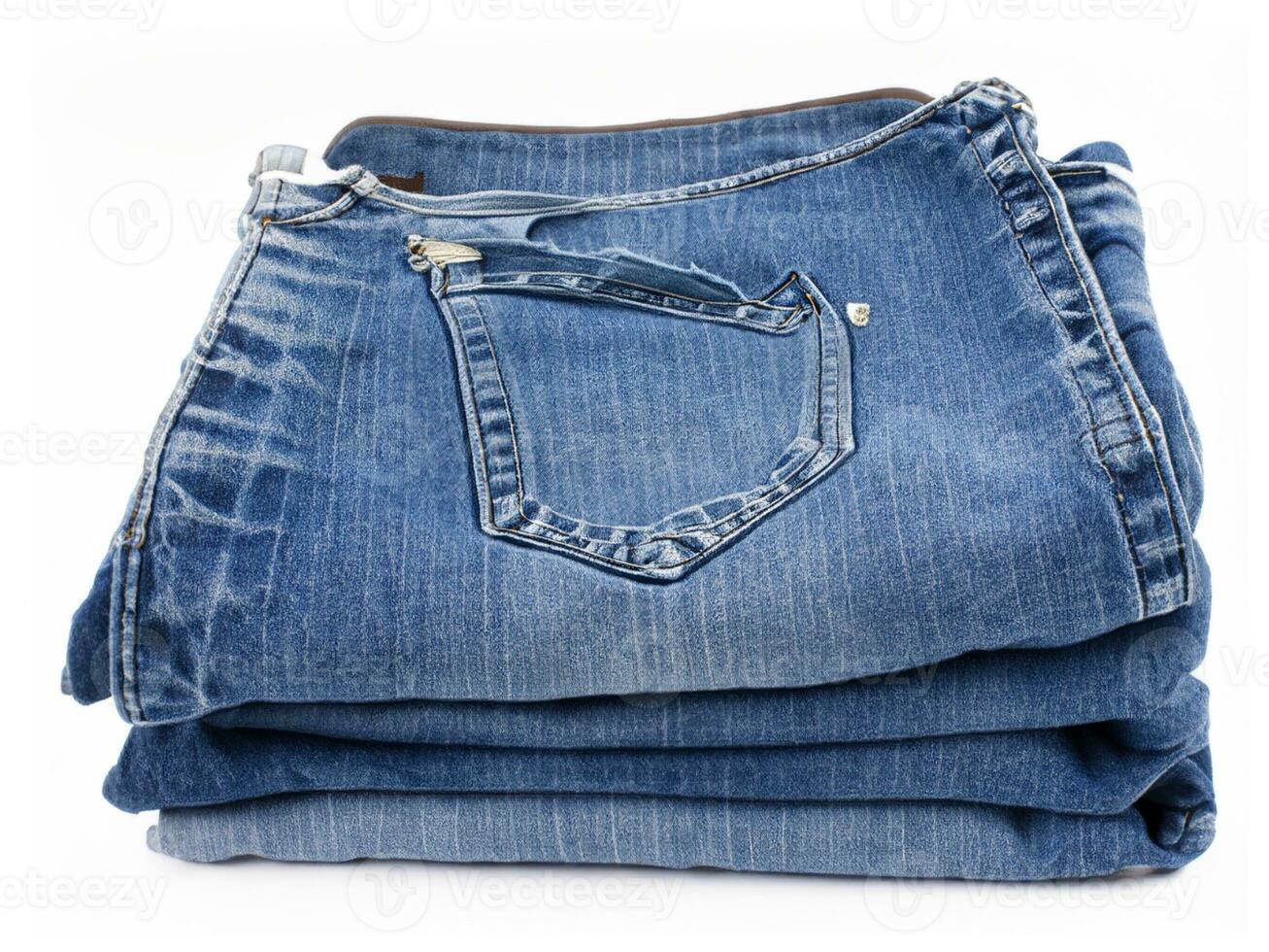 stack of jeans on white background photo