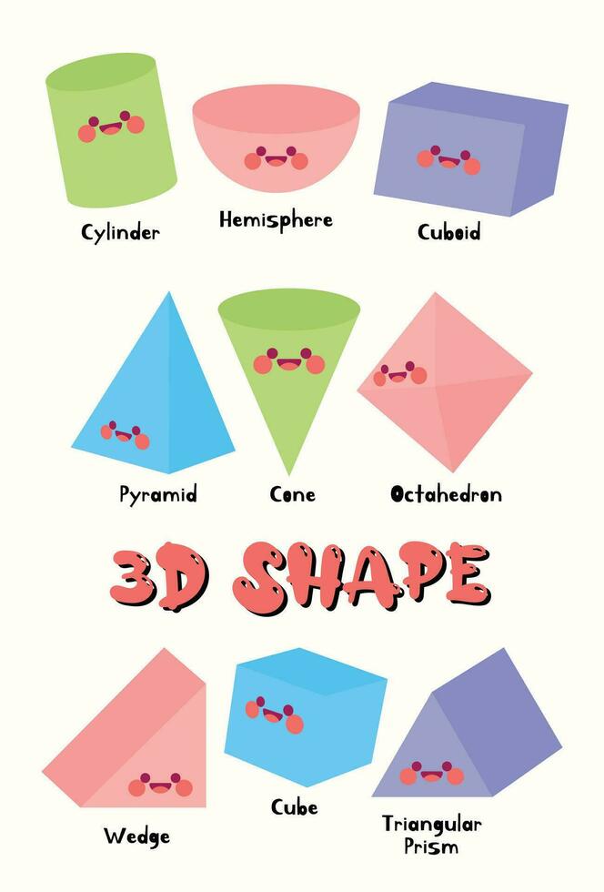 flat design vector 3d shape geometri cute colorful illustration set