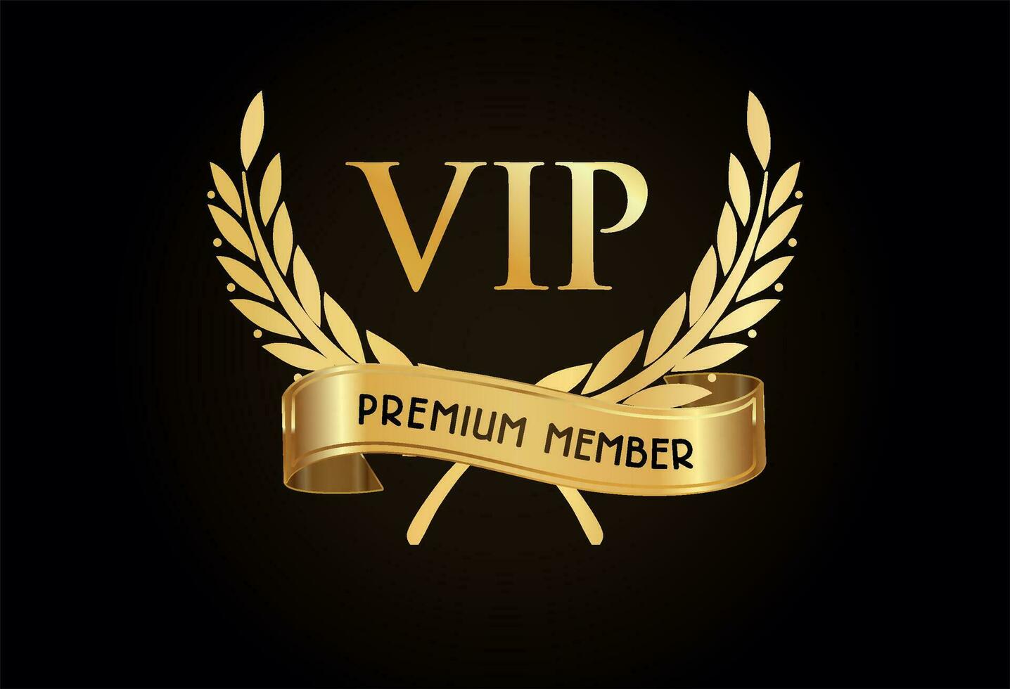 VIP Members Golden Laurel Wreath Sign Vector Template Design Illustration