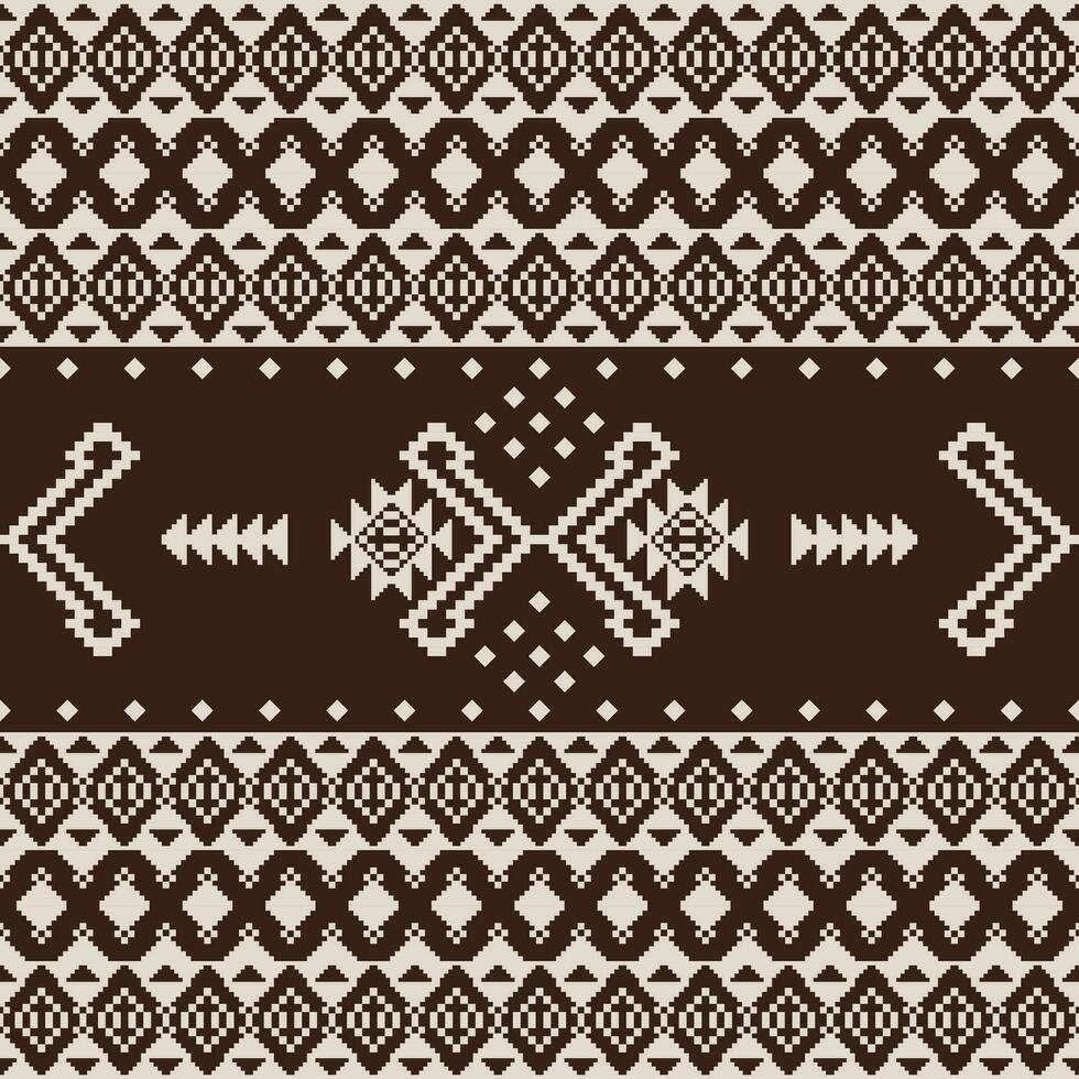 Aztec geometric seamless ethnic pattern. Native American contemporary motif with pixel style. Template print for design for textile, fabric, clothing, curtain, rug, ornament. vector