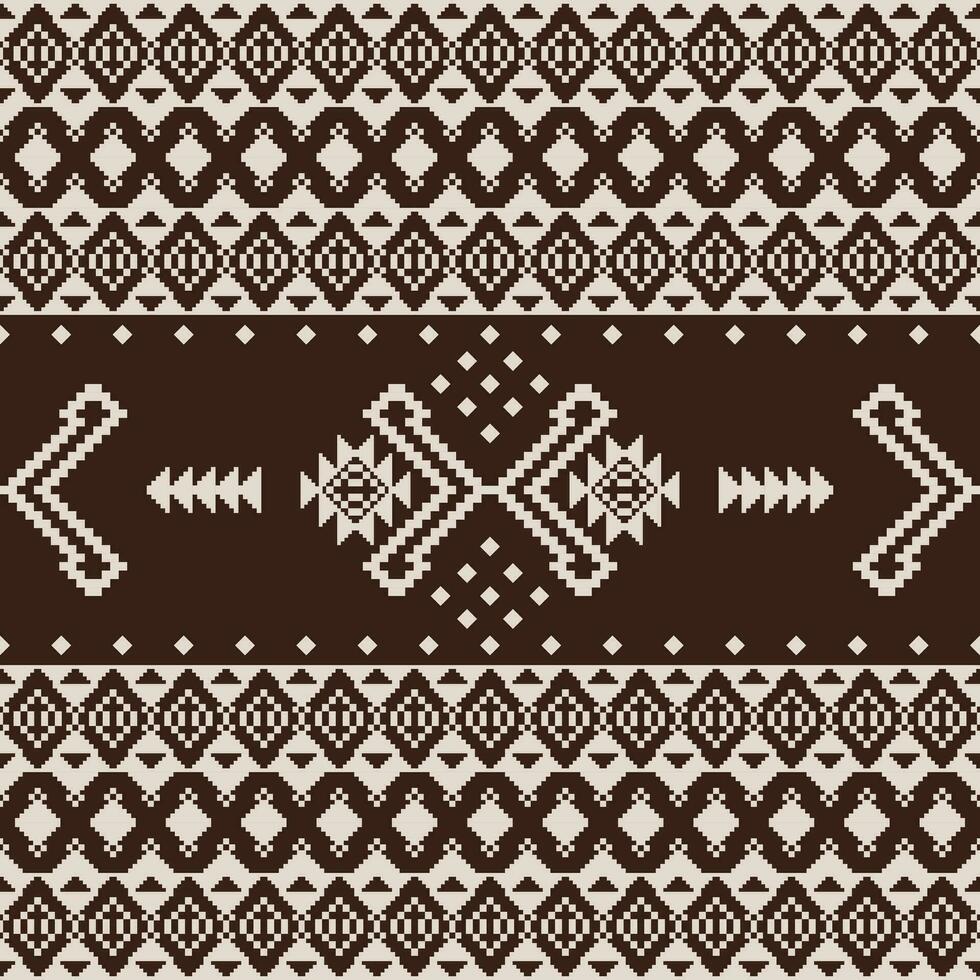 Aztec geometric seamless ethnic pattern. Native American contemporary motif with pixel style. Template print for design for textile, fabric, clothing, curtain, rug, ornament. vector