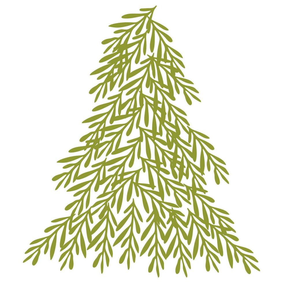 Tree tree made of fir branches. Christmas tree, pine, winter. Evergreen botany vector illustration isolated on white. Seasonal plant, Christmas decoration, Postcard template. Design art element.