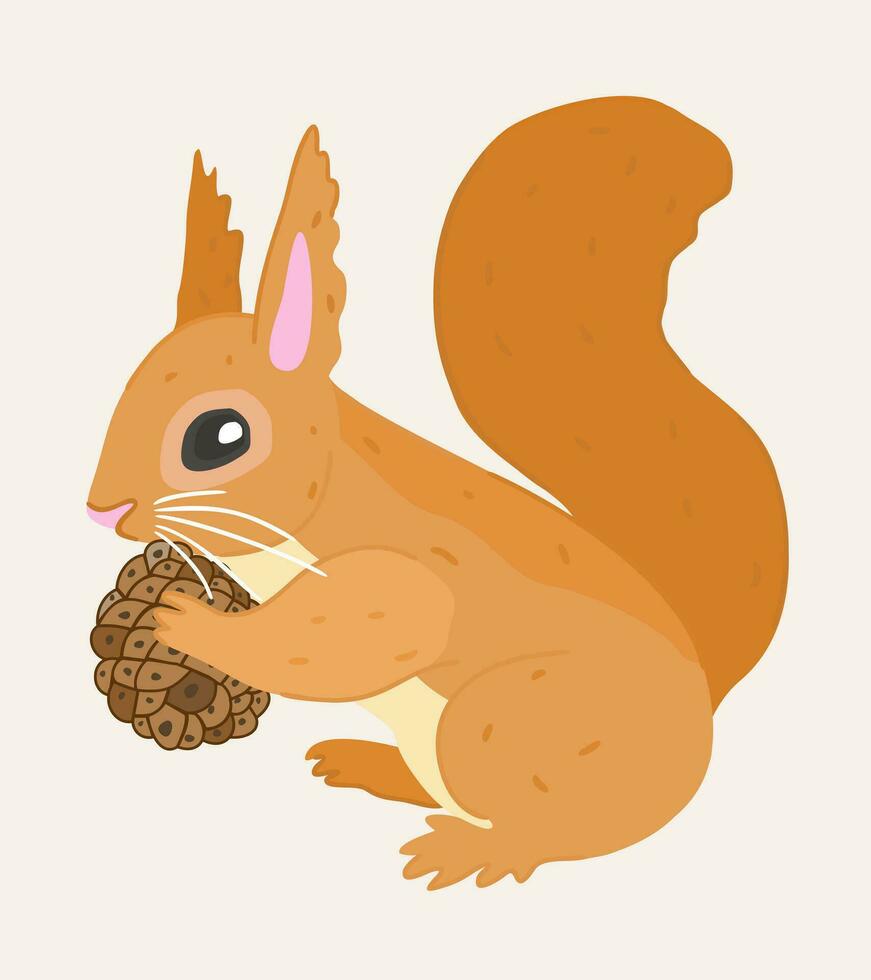 Vector isolated illustration of squirrel with cone